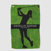Lady Golfer Golf Green Silhouette Monogram Golfhandtuch (Vorderseite)
