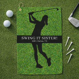 Lady Golfer Golf Green Silhouette Monogram Golfhandtuch
