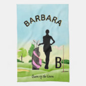 Lady Golfer Golfplatz Individuelle Name 3-D Monogr Geschirrtuch (Vertikal)