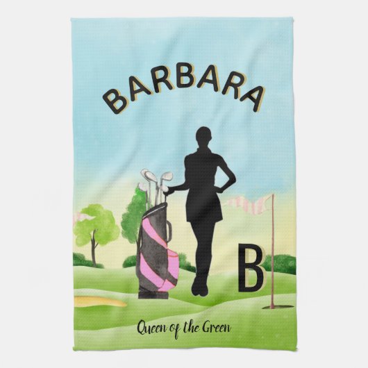 Lady Golfer Golfplatz Individuelle Name 3-D Monogr Geschirrtuch (Vertikal)