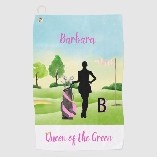 Lady Golfer Golfplatz Individuelle Name 3-D Monogr Golfhandtuch (Vorderseite)