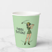 Lady Golfer Green jederzeit Text Pappbecher (Rückseite)