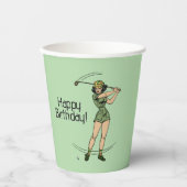 Lady Golfer Green jederzeit Text Pappbecher (Vorderseite)