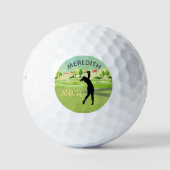 Lady Golfer Greens Monogram Name Golfball (Vorderseite)