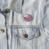 Lady Golfer hält Golfball auf pinklem Hintergrund Button (Beispiel)