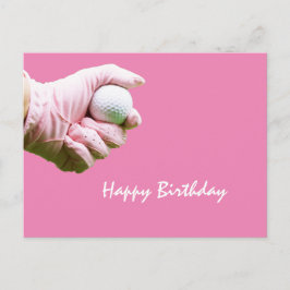 Lady Golfer halten Golfball mit rosa Handschuh auf Postkarte