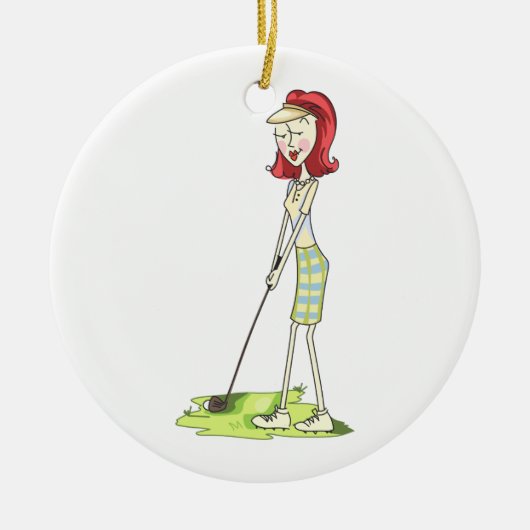 Lady Golfer Keramik Ornament (Vorne)