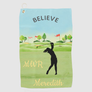 Lady Golfer Landschaftliche Grüntöne, die Monogr Golfhandtuch