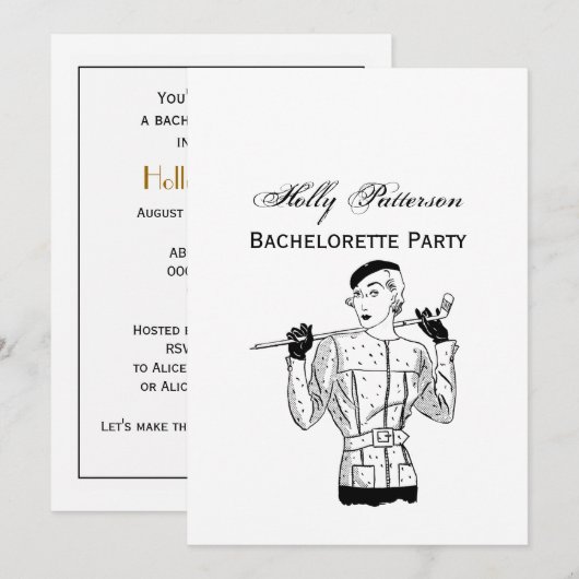 Lady Golfer mit Golf Club der 30er Jahre Einladung (Vorne/Hinten)