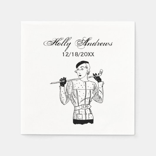 Lady Golfer mit Golf Club der 30er Jahre Serviette (Vorderseite)