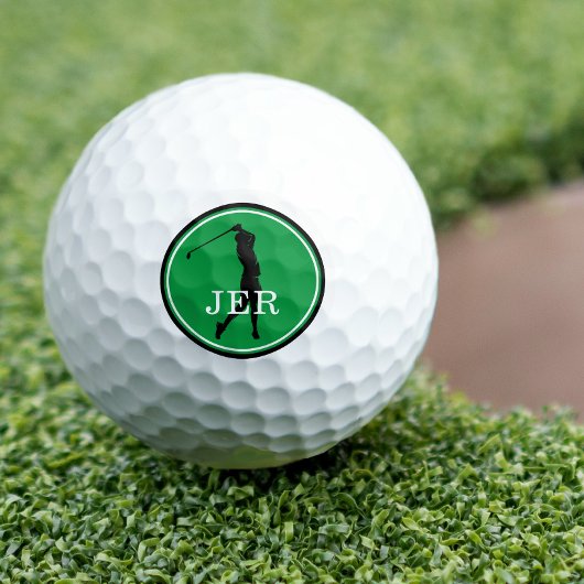 Lady Golfer Modern Sports Monogram Green Black Go Golfball
