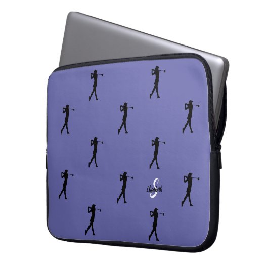 Lady Golfer Muster Monogram Name Periwinkle Blue Laptopschutzhülle (Vorderseite Links)