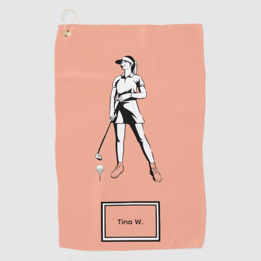 Lady Golfer Personalisierter Name und Jahr Golfhandtuch (Vorderseite)