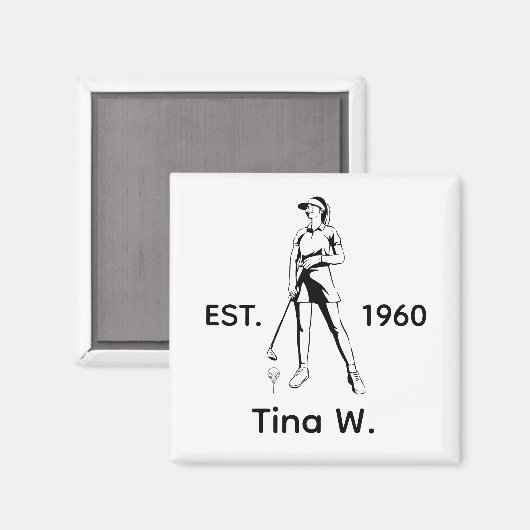 Lady Golfer Personalisierter Name und Jahr Magnet (Vorderseite/Rückseite)