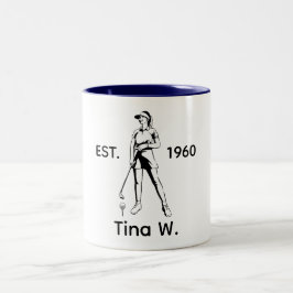 Lady Golfer Personalisierter Name und Jahr Zweifarbige Tasse
