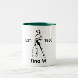 Lady Golfer Personalisierter Name und Jahr Zweifarbige Tasse