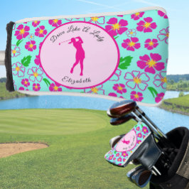 Lady Golfer Pink Aqua Preppy Individuelle Name Lad Golf Headcover