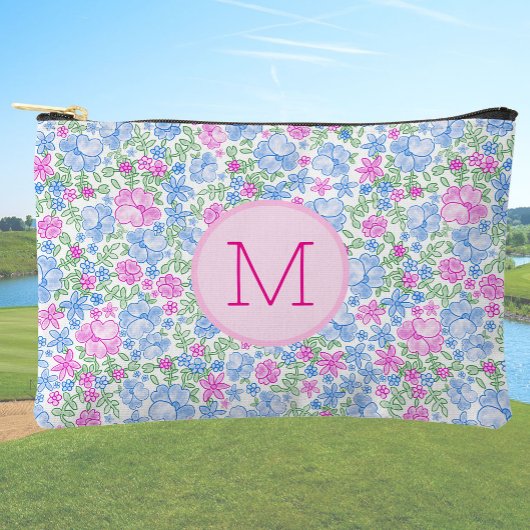 Lady Golfer Pink Blue Preppy Custom Initial Ladies Zubehörtasche