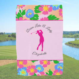 Lady Golfer Pink Floral Preppy Individuelle Name L Golfhandtuch