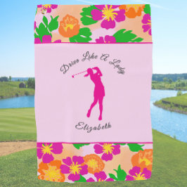 Lady Golfer Pink Floral Preppy Individuelle Name L Golfhandtuch