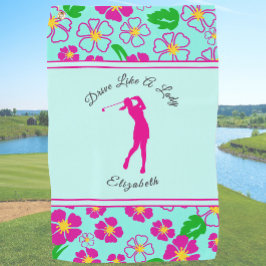 Lady Golfer Pink Floral Preppy Individuelle Name L Golfhandtuch