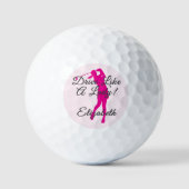 Lady Golfer Pink Girly Feminine Individuelle Name Golfball (Vorderseite)