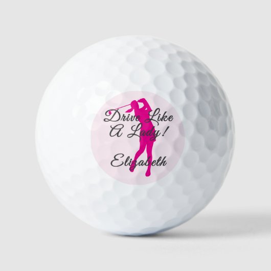Lady Golfer Pink Girly Feminine Individuelle Name Golfball (Vorderseite)