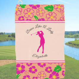 Lady Golfer Pink Orange Preppy Individuelle Name L Golfhandtuch