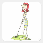 Lady Golfer Quadratischer Aufkleber (Vorderseite)