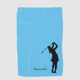 Lady Golfer Silhouette Black Blue Monogram Golfhandtuch