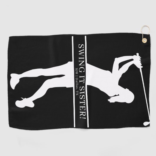 Lady Golfer Silhouette Personalized Monogram Golfhandtuch (Horizontal)