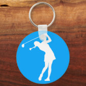 Lady Golfer Silhouette Schlüsselanhänger Blue (Vorderseite)
