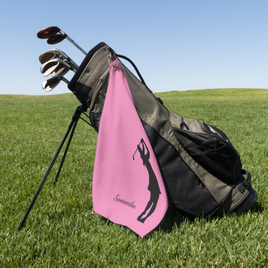 Lady Golfer Silhouette Schwarz Rosa Monogramm Golfhandtuch (Gras)