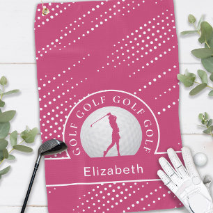 Lady Golfer Silhouette Sportmuster Rosa Weiß Golfhandtuch