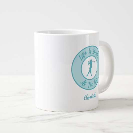 Lady Golfer T-Shirt Zeitname Sportsender Spaß Aqua Jumbo-Tasse (Vorderseite Rechts)
