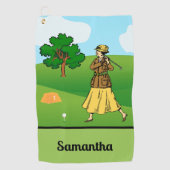 Lady Golfer Vorbereitung zum T-Shirt Golfhandtuch (Vorderseite)