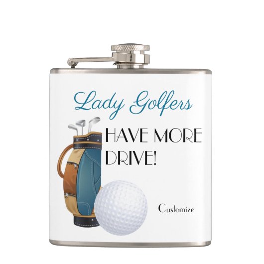 Lady Golfers haben mehr Drive Vinyl Wrapped Flask Flachmann (Vorderseite)