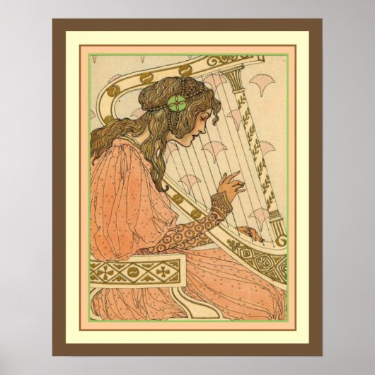 Lady & Harp Art Nouveau Print 16 x 20 Poster (Vorne)
