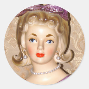 Lady Head Vase Big Lila Bow Glam Gedreht Hair Runder Aufkleber