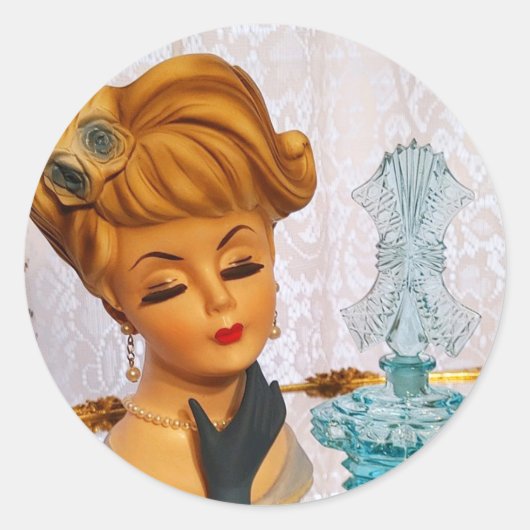 Lady Head Vase Blue Rose Parfüm Flaschenglam  Runder Aufkleber (Vorderseite)