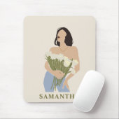 Lady Holding Bouquet Blume Grüne Abstrakte Kunst Mousepad (Mit Mouse)