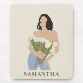 Lady Holding Bouquet Blume Grüne Abstrakte Kunst Mousepad (Vorne)
