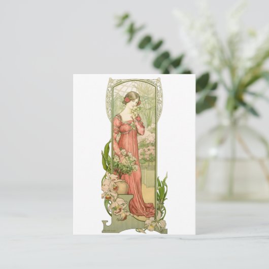 Lady im Gewächshaus Postkarte (Stehend Vorderseite)