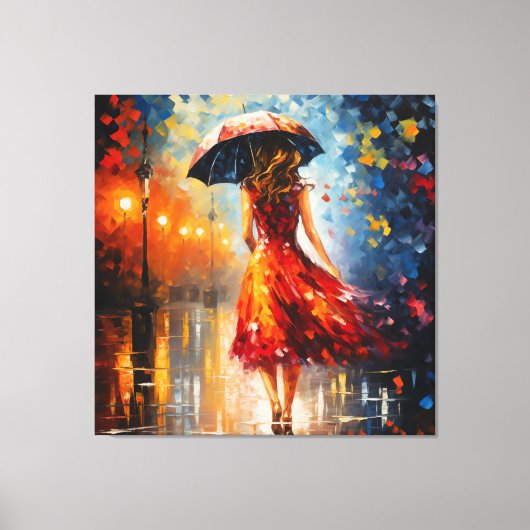 Lady im Regen Leinwanddruck (Vorderseite)