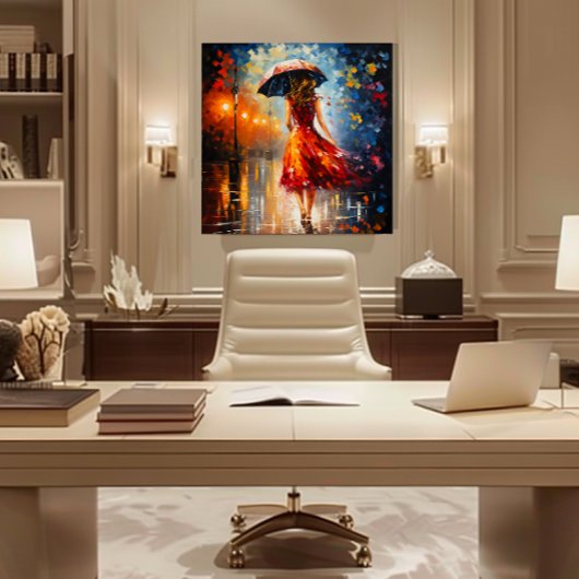 Lady im Regen Leinwanddruck