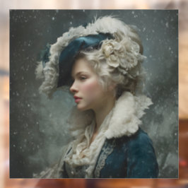 Lady im Winter Fensteraufkleber