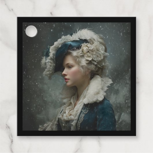 Lady im Winter Geschenkanhänger (Vorderseite)