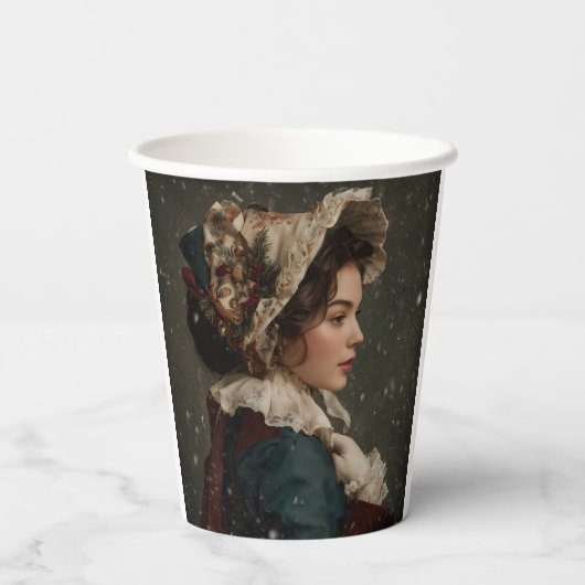 Lady im Winter Pappbecher (Rückseite)