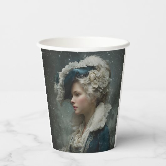 Lady im Winter Pappbecher (Rückseite)