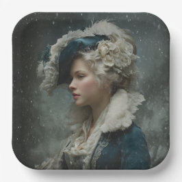 Lady im Winter Pappteller